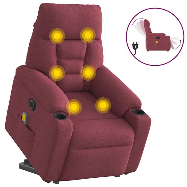 vidaXL Fauteuil inclinable de massage électrique Rouge bordeaux Tissu