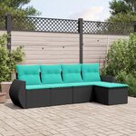 vidaXL Salon de jardin 5 Pièces avec coussins noir résine tressée