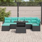 vidaXL Ensemble de canapé de jardin 8 Pièces Noir et Bleu polyrotin