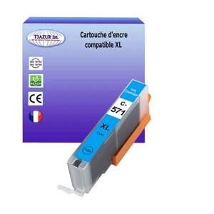 Cartouche compatible avec Canon Pixma TS8050, TS8051, TS8052, TS8053, TS9050, TS9055 remplace Canon CLI571 XL Cyan - T3AZUR