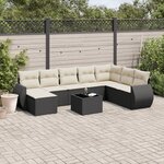 vidaXL Salon de jardin 9 Pièces avec coussins noir résine tressée