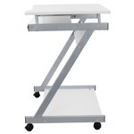 Bureau table meuble travail informatique avec tablette clavier et roulettes blanc 0512002