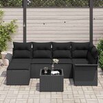 vidaXL Ensemble de canapé de jardin avec coussin 7 Pièces Noir polyrotin