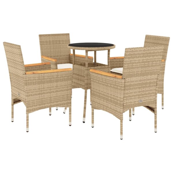 vidaXL Ensemble à manger de jardin et coussins 5 Pièces beige rotin verre
