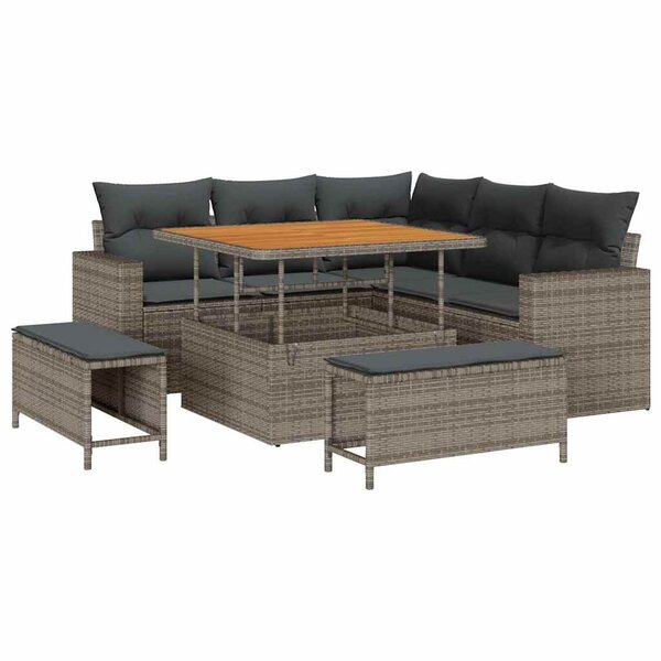 vidaXL Ensemble de canapé de jardin 8 Pièces Gris polyrotin