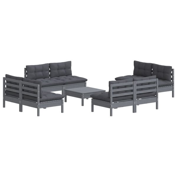Salon de jardin meuble d'extérieur ensemble de mobilier 9 pièces avec coussins anthracite bois de pin 02_0017895