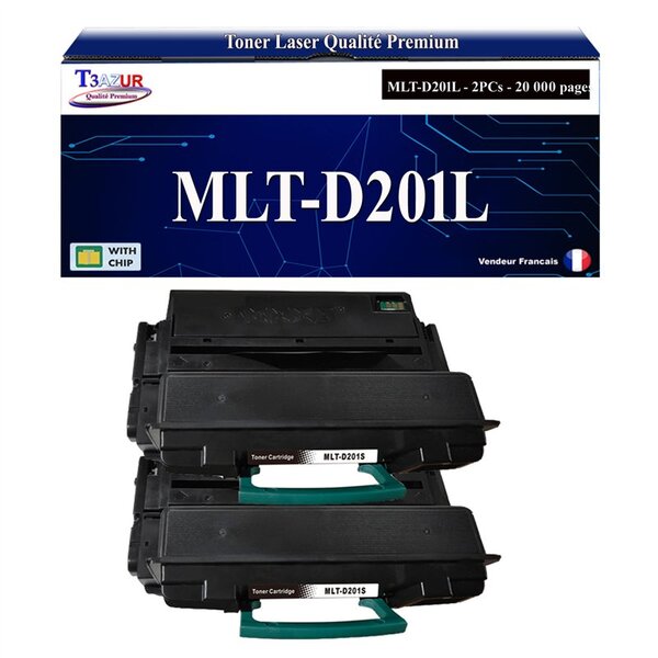 T3AZUR - 2x Toners compatibles avec Samsung MLT-D201L MLTD201L pour Samsung ProXpress M4030ND M4080FX M 4030ND M 4080FX