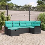 vidaXL Ensemble de canapé de jardin 6 Pièces Noir et turquoise polyrotin