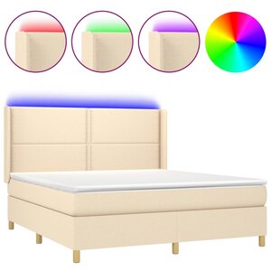 vidaXL Sommier à lattes de lit matelas et LED Crème 180x200 cm Tissu