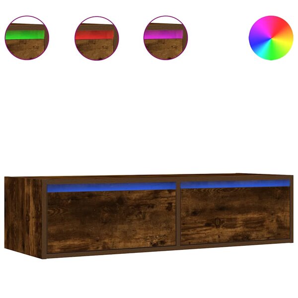 vidaXL Meuble TV avec lumières LED chêne fumé 100X35 5x25 cm
