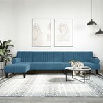 vidaXL Canapé-lit en forme de L bleu 260x140x70 cm velours