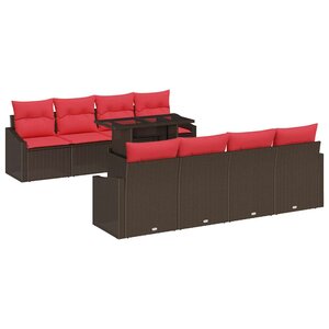 vidaXL Ensemble de canapé de jardin 7 Pièces Marron et rouge polyrotin