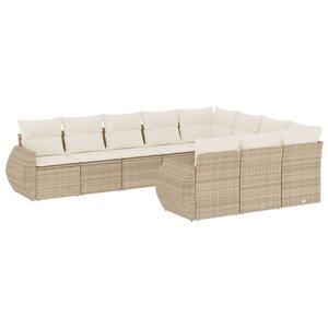 vidaXL Salon de jardin avec coussins 10 Pièces beige résine tressée
