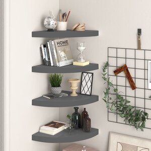 vidaXL Étagères d'angle flottantes 4 Pièces gris brillant 35x35x3 8cm MDF