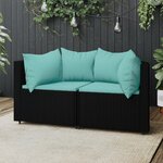 vidaXL Canapés d'angle de jardin et coussins 2Pièces Noir Résine tressée