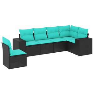 vidaXL Salon de jardin 6 Pièces avec coussins noir résine tressée