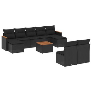 vidaXL Salon de jardin 10 Pièces avec coussins noir résine tressée
