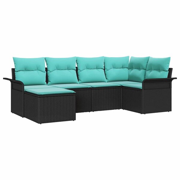 vidaXL Ensemble de canapé de jardin avec coussin 6 Pièces Noir polyrotin
