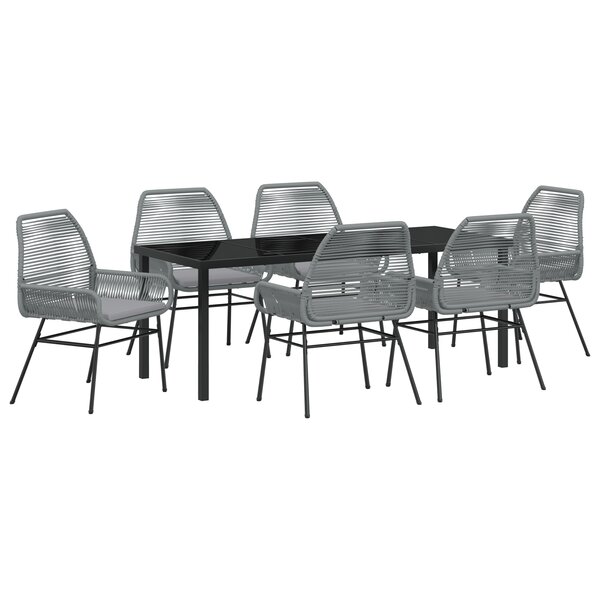vidaXL Set de salle à manger de jardin 7 pièces avec coussins en poly rattan gris