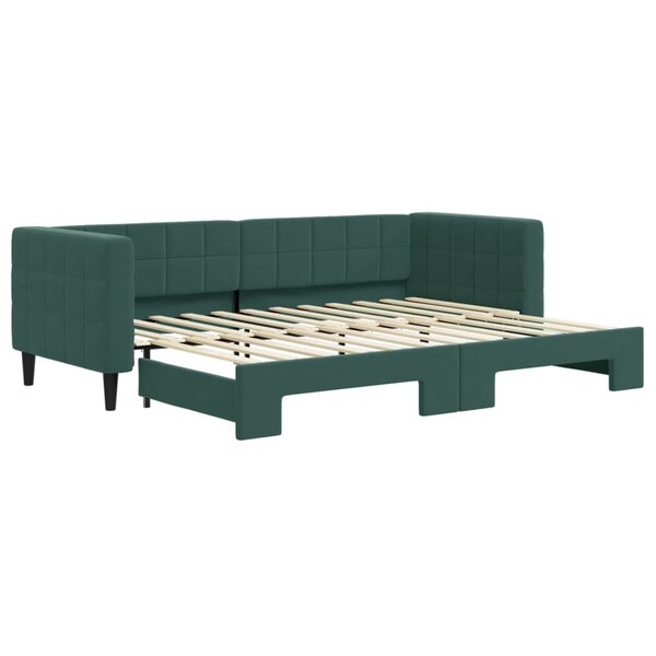 vidaXL Lit de jour avec gigogne sans matelas vert foncé 80x200 cm