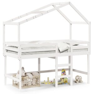 vidaXL Lit superposé avec échelle et toit sans matelas blanc 90x200 cm