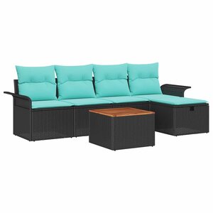 vidaXL Ensemble de canapé de jardin avec coussin 6 Pièces Noir polyrotin