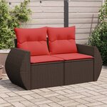 vidaXL Canapé de jardin avec coussins 2 places en résine tressée marron