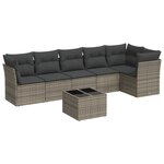 vidaXL Salon de jardin avec coussins 7 Pièces gris résine tressée