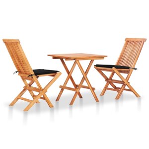 vidaXL Ensemble de bistro 3 Pièces avec coussins noir Bois de teck massif