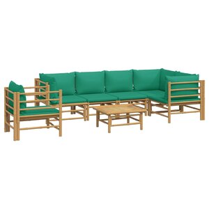 Salon de jardin meuble d'extérieur ensemble de mobilier 7 pièces avec coussins vert bambou 02_0017341