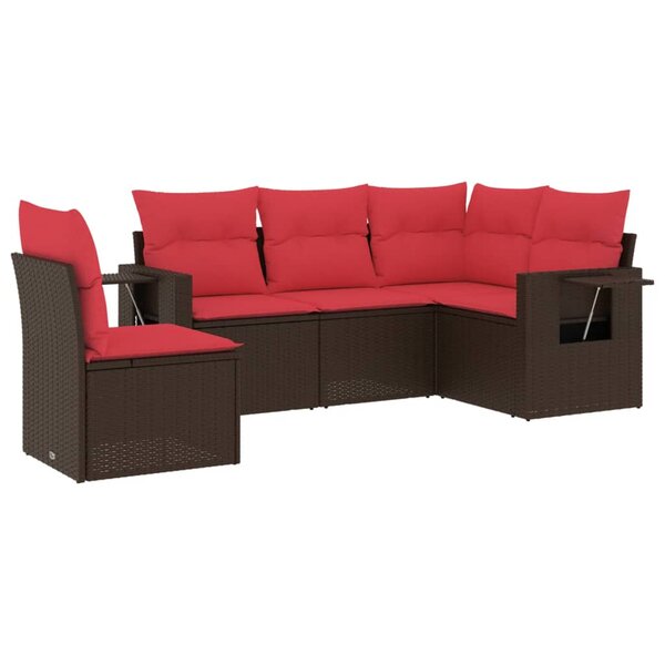 vidaXL Salon de jardin avec coussins 5 Pièces marron résine tressée