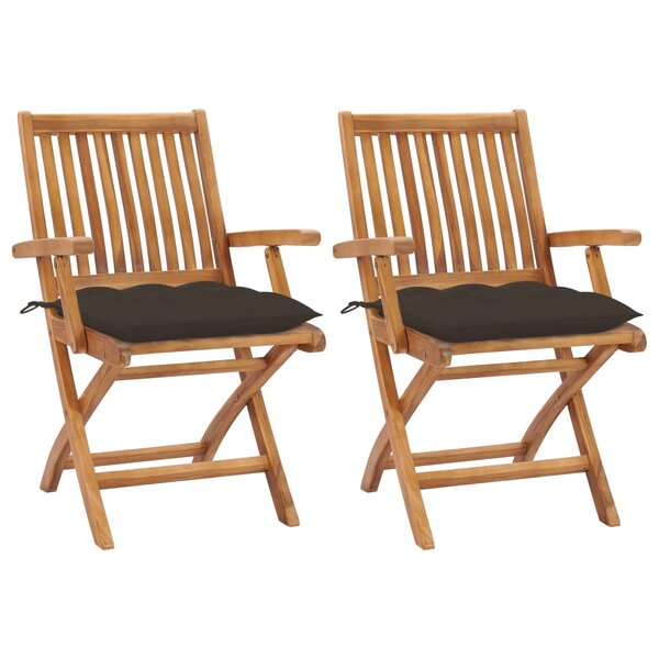 vidaXL Chaises de jardin lot de 2 et coussins taupe Bois teck massif