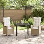 vidaXL Ensemble de Salle à Manger de Jardin 3 Pièces avec Coussins Beige Poly Rattan