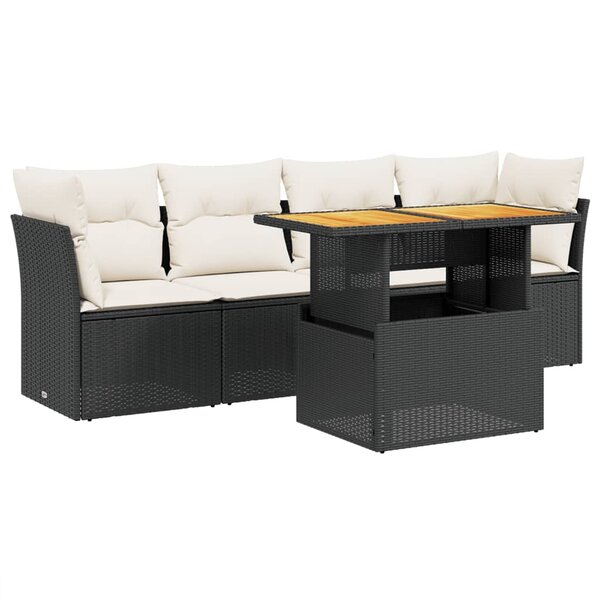 vidaXL Salon de jardin 5 Pièces avec coussins noir résine tressée
