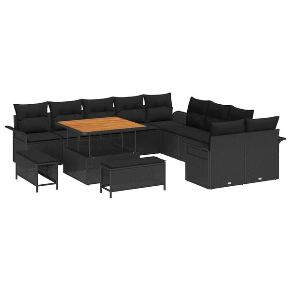vidaXL Ensemble de canapé de jardin avec coussin 13 Pièces Noir