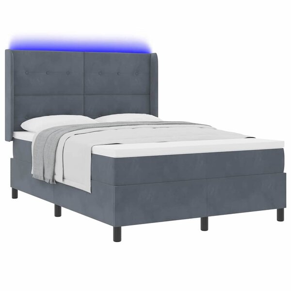 vidaXL Lit à ressorts avec bandes LED Gris foncé 140 x 200 cm Velours