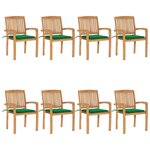 vidaXL Chaises de jardin empilables avec coussins lot de 8 Teck solide