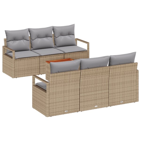 Ensemble de canapé de jardin 7 pièces vidaXL avec coussins beiges en poly rattan acacia