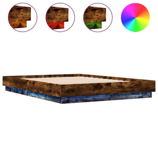 vidaXL Cadre de lit avec LED sans matelas chêne fumé 150x200 cm