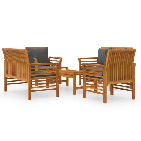 vidaXL Salon de jardin avec coussins 5 Pièces Bois d'acacia solide