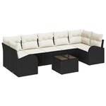 Ensemble de Canapés de Jardin 8 Pièces avec Coussins Noir en Rattan Poly