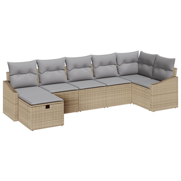 vidaXL Canapé de jardin 7 pièces avec coussins Beige Poly Rotin