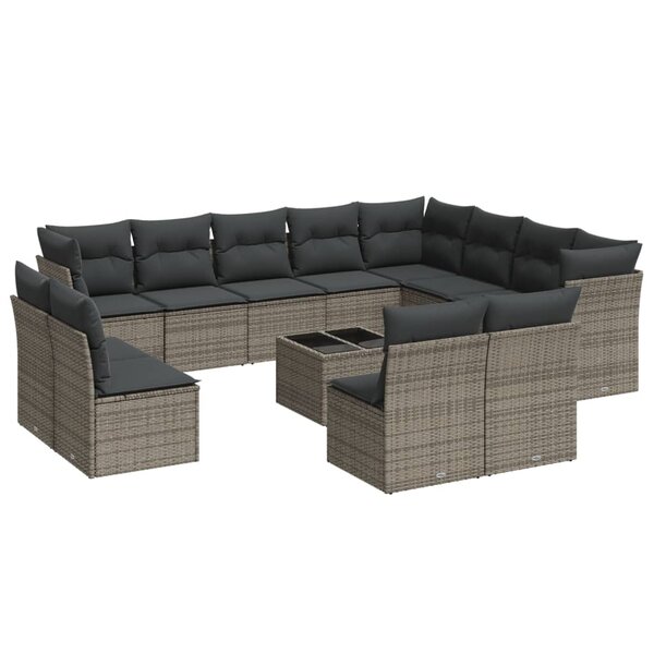 vidaXL Salon de jardin avec coussins 13 Pièces gris résine tressée
