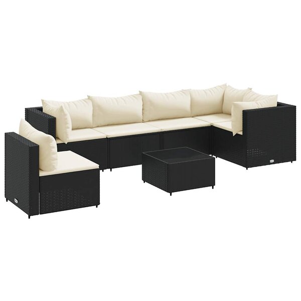 vidaXL Salon de jardin 7 Pièces avec coussins Noir Résine tressée