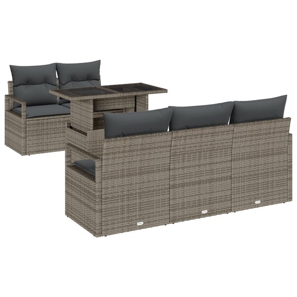 Ensemble de canapé de jardin 6 pièces avec coussins gris poly rotin