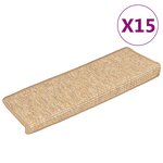 vidaXL Tapis d'escalier 15 pièces 65 x 21 x 4 cm Marron clair Bord rectangulaire