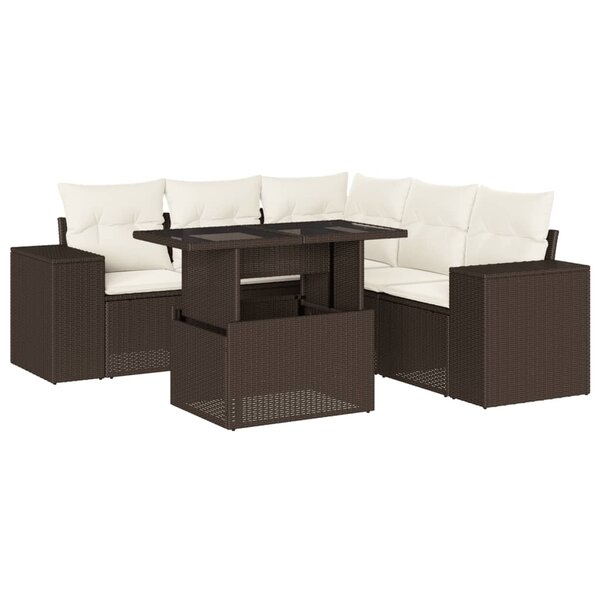 vidaXL Salon de jardin avec coussins 6 Pièces marron résine tressée
