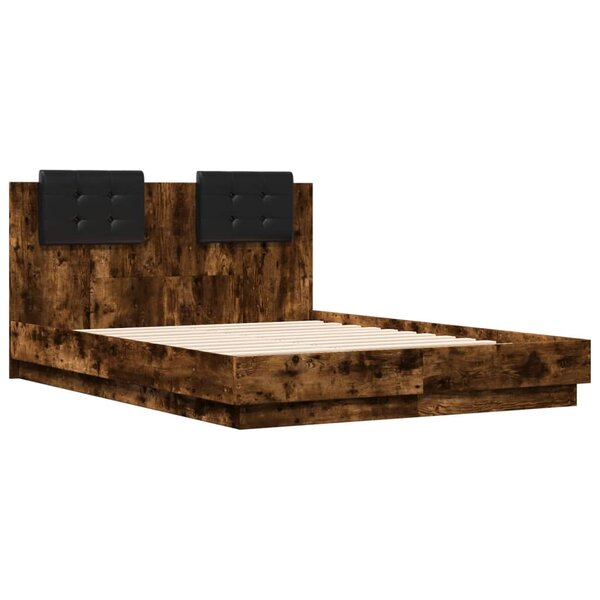 vidaXL Cadre de lit avec tête de lit chêne fumé 120x190 cm