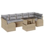 Ensemble de Canapé de Jardin 8 Pièces avec Coussins Beige Poly Rattan