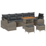 Ensemble de canapé de jardin 10 pièces avec coussins en rotin poly gris acacia